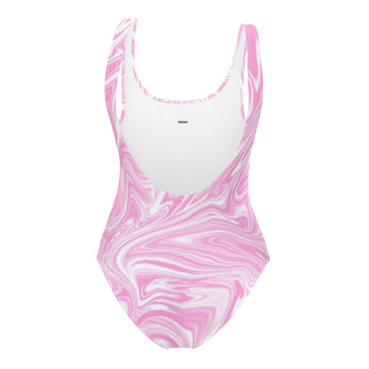 Pink Liquid Pattern One-Piece Swimsuit