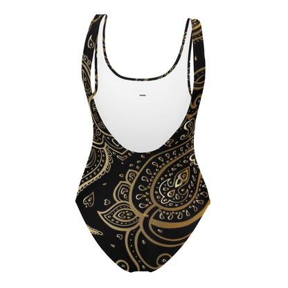 Gold Paisley Pattern One-Piece Swimsuit