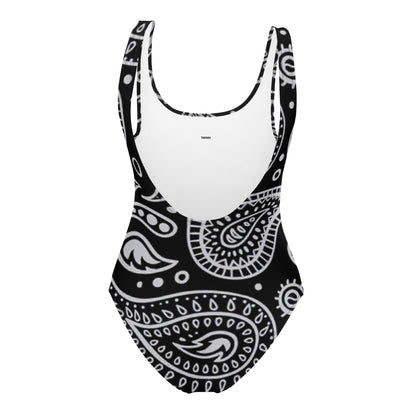 Black Paisley Pattern One-Piece Swimsuit