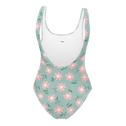 Light Green Floral One-Piece Swimsuit