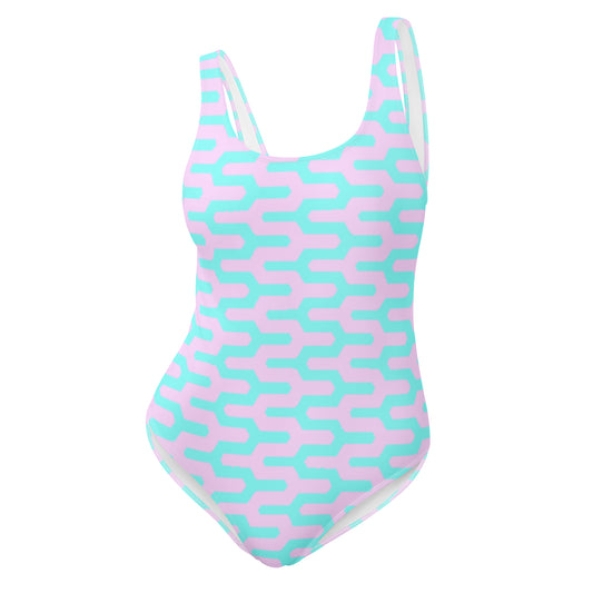 Pink & Blue Wavy Pattern One-Piece Swimsuit