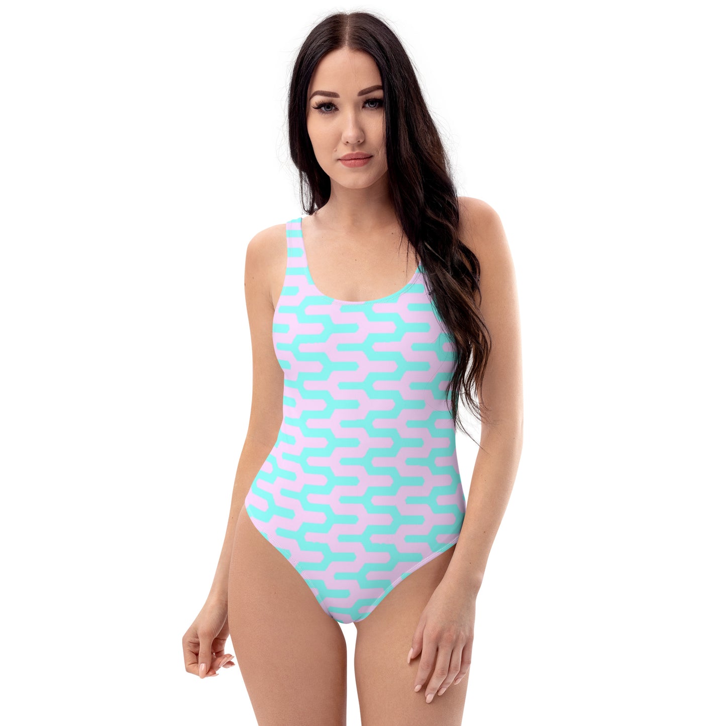 Pink & Blue Wavy Pattern One-Piece Swimsuit