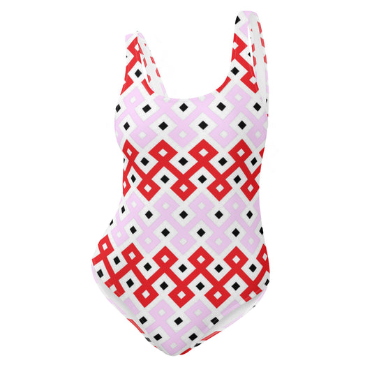 Pink & Red Tribal Pattern One-Piece Swimsuit