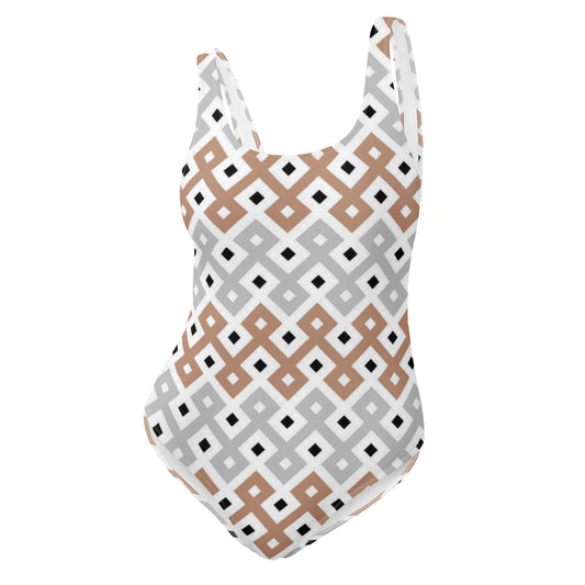 Brown & Grey Tribal Pattern One-Piece Swimsuit