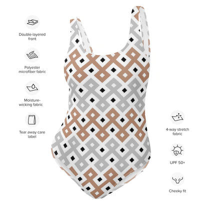 Brown & Grey Tribal Pattern One-Piece Swimsuit