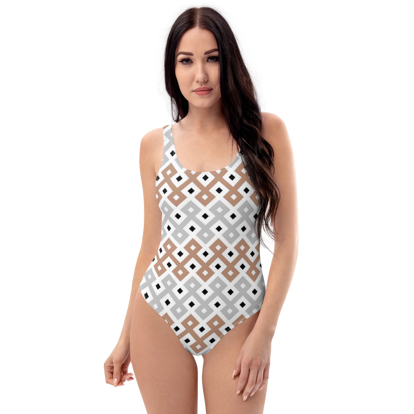 Brown & Grey Tribal Pattern One-Piece Swimsuit