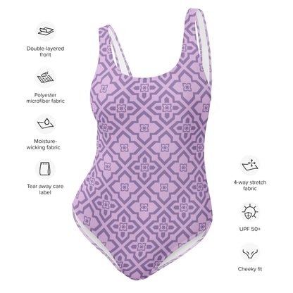 Purple Clover Pattern One-Piece Swimsuit