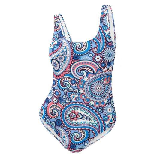 Blue Paisley Pattern One-Piece Swimsuit