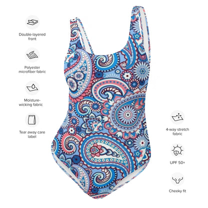 Blue Paisley Pattern One-Piece Swimsuit