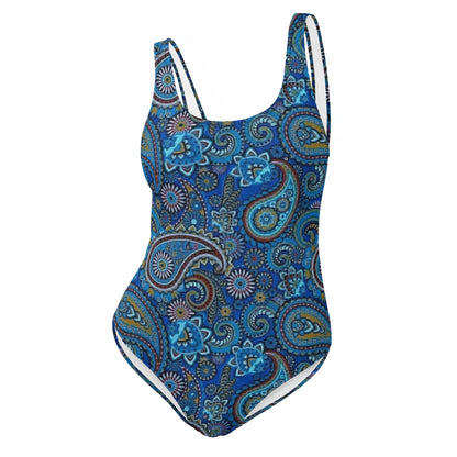 Dark Blue Paisley Pattern One-Piece Swimsuit