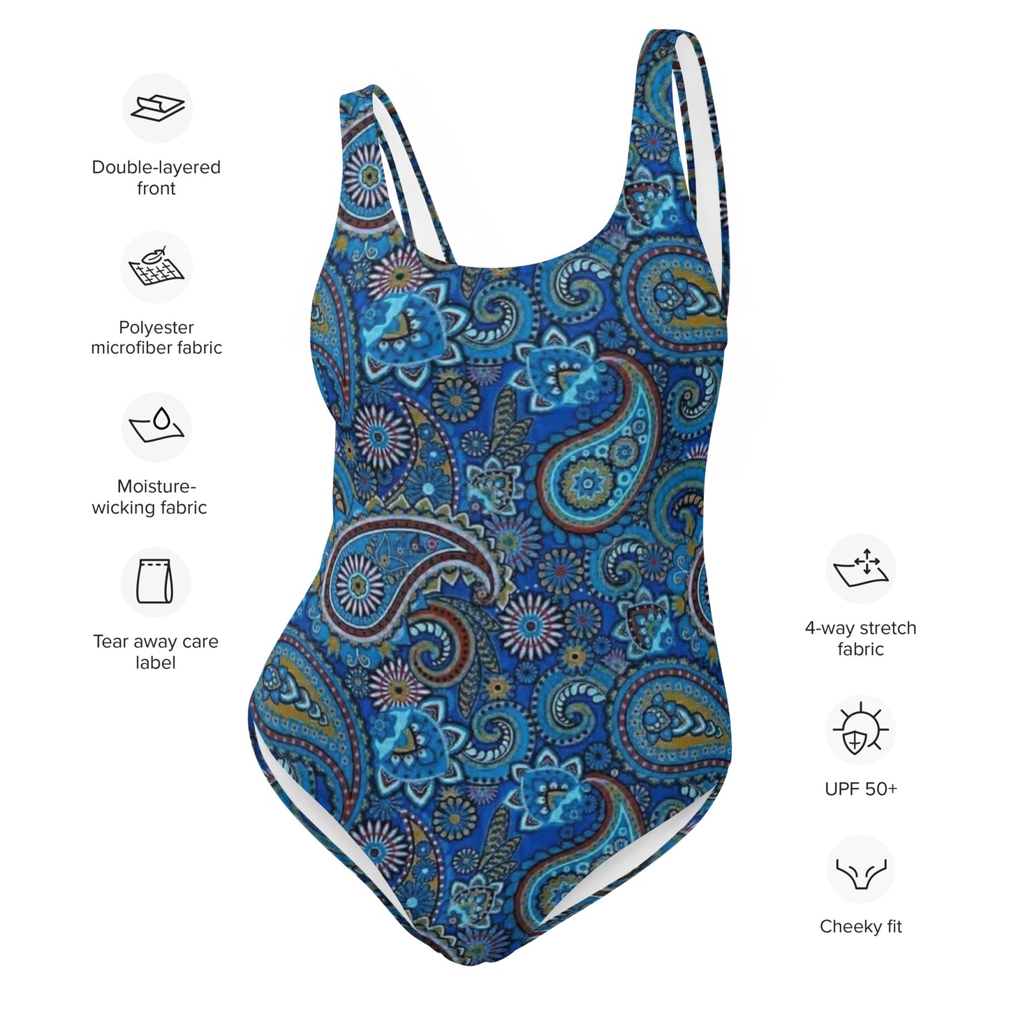 Dark Blue Paisley Pattern One-Piece Swimsuit