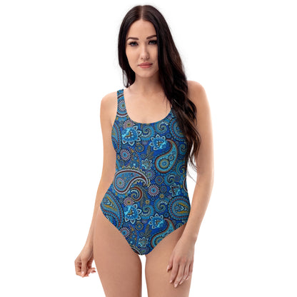 Dark Blue Paisley Pattern One-Piece Swimsuit