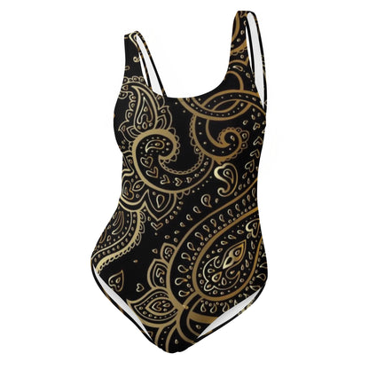 Gold Paisley Pattern One-Piece Swimsuit