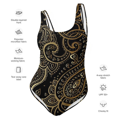 Gold Paisley Pattern One-Piece Swimsuit