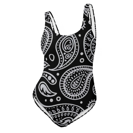 Black Paisley Pattern One-Piece Swimsuit