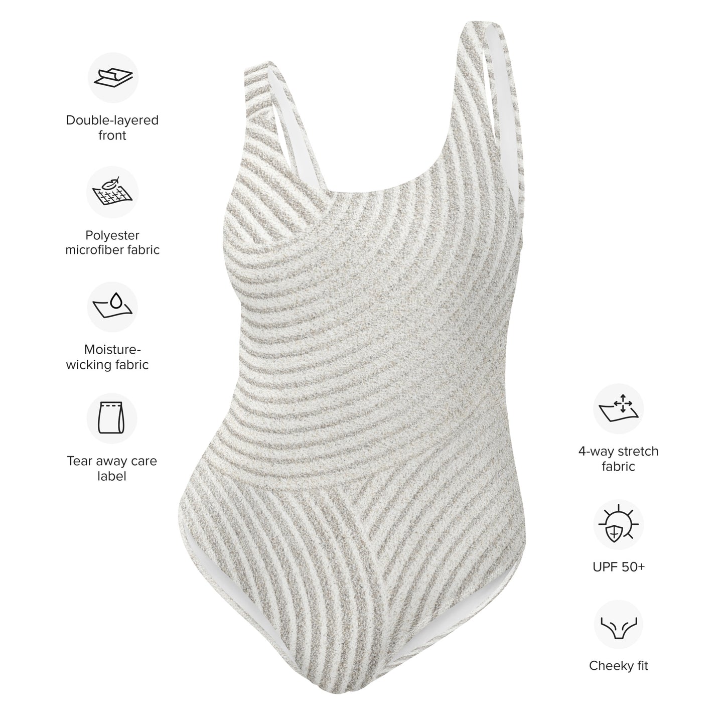 Grey Circular Pattern One-Piece Swimsuit