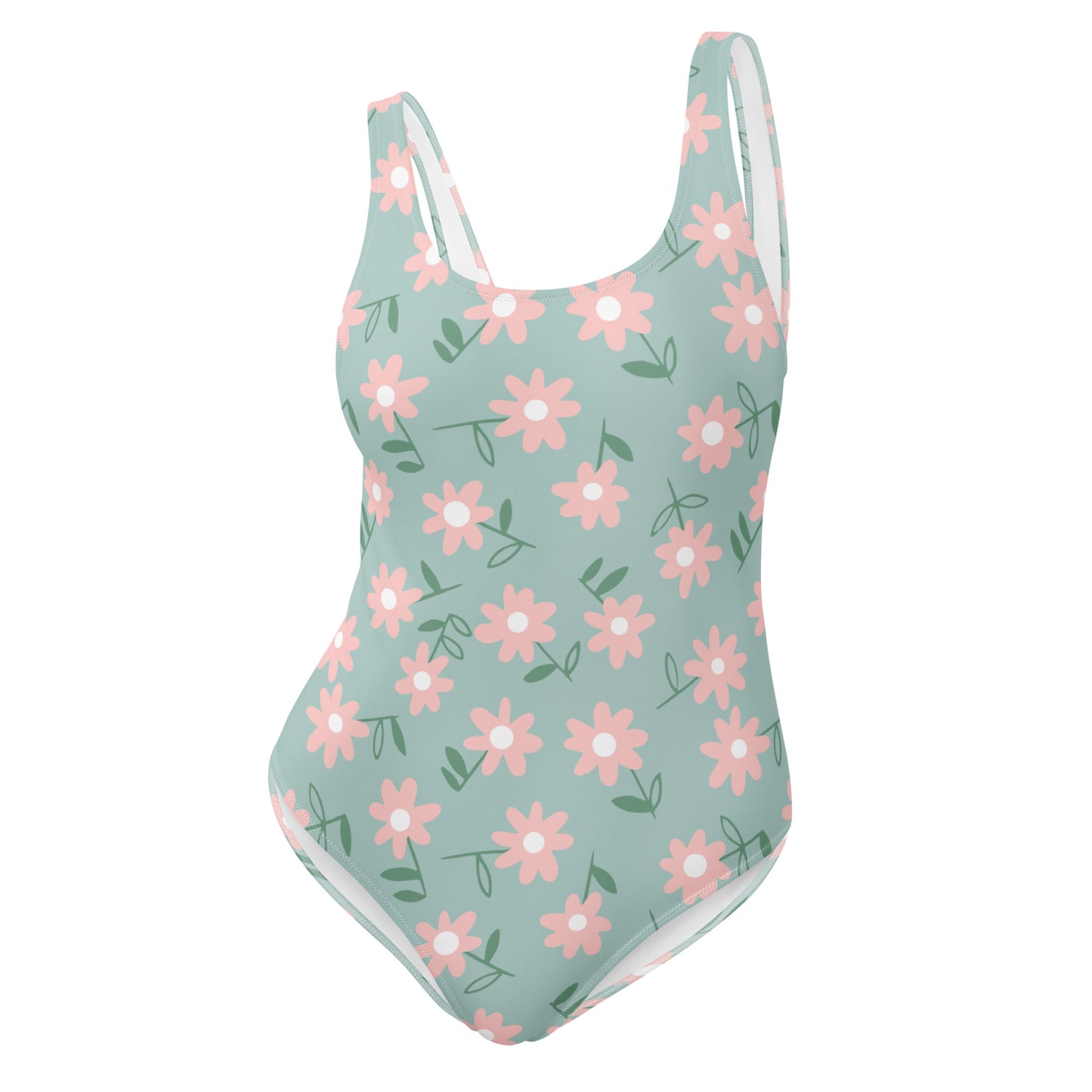 Light Green Floral One-Piece Swimsuit