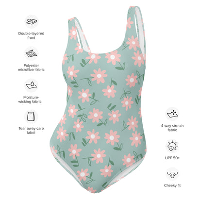 Light Green Floral One-Piece Swimsuit