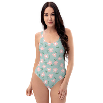 Light Green Floral One-Piece Swimsuit