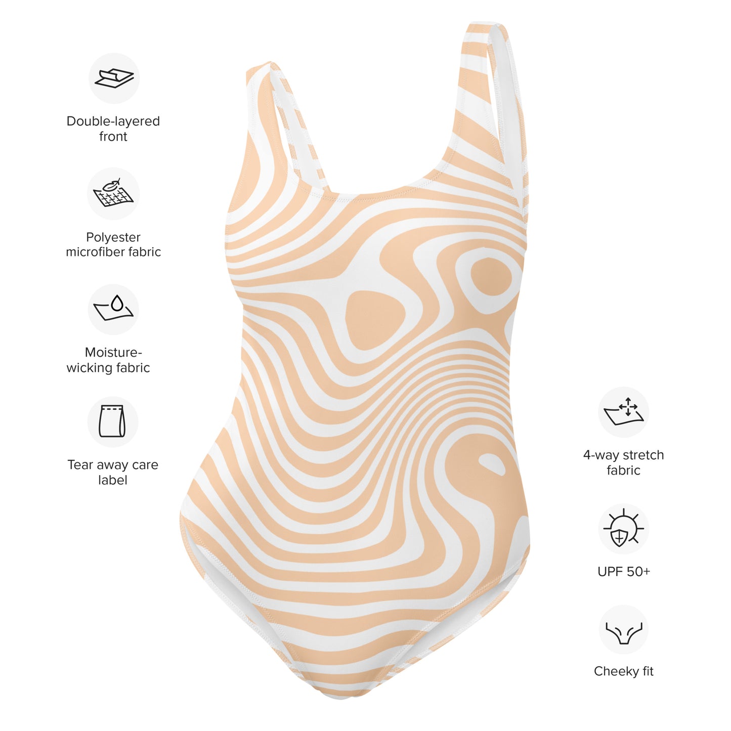 Wavy Tan Striped One-Piece Swimsuit