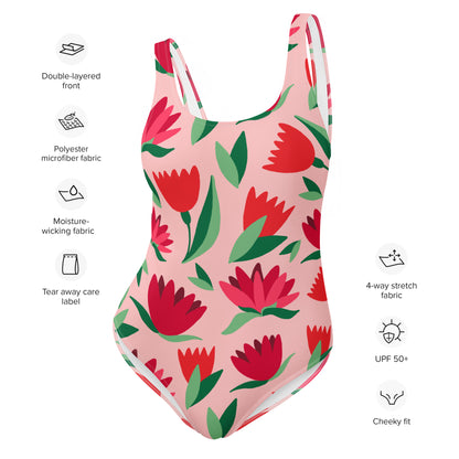 Rose Pattern One-Piece Swimsuit