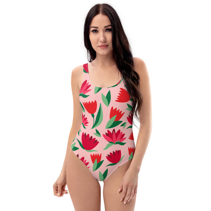 Rose Pattern One-Piece Swimsuit