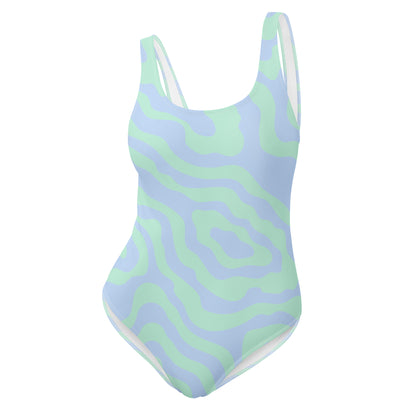 Aqua Blue Abstract Pattern One-Piece Swimsuit