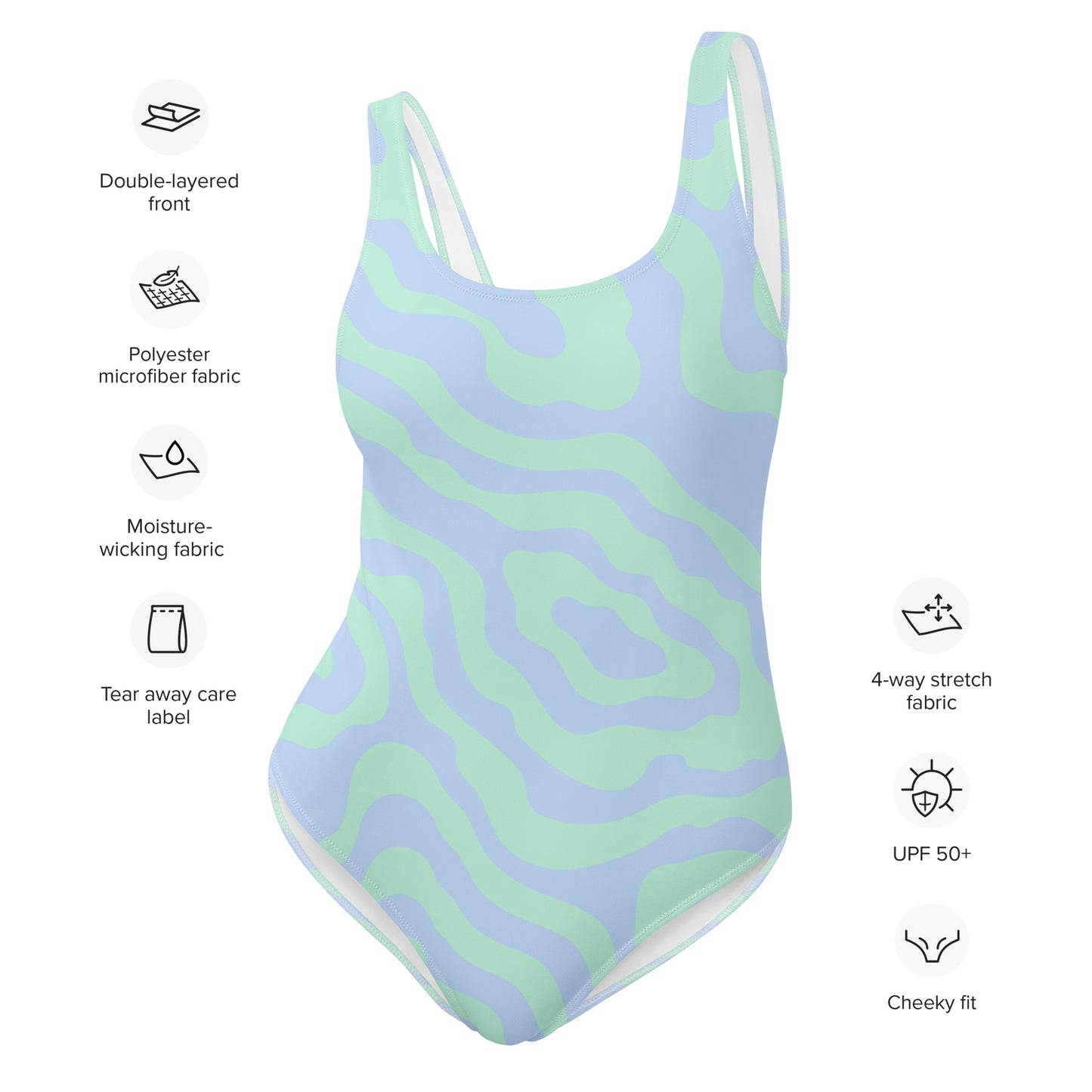 Aqua Blue Abstract Pattern One-Piece Swimsuit