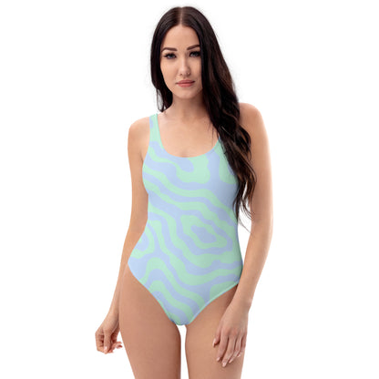 Aqua Blue Abstract Pattern One-Piece Swimsuit