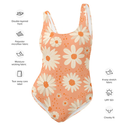 Orange Floral One-Piece Swimsuit