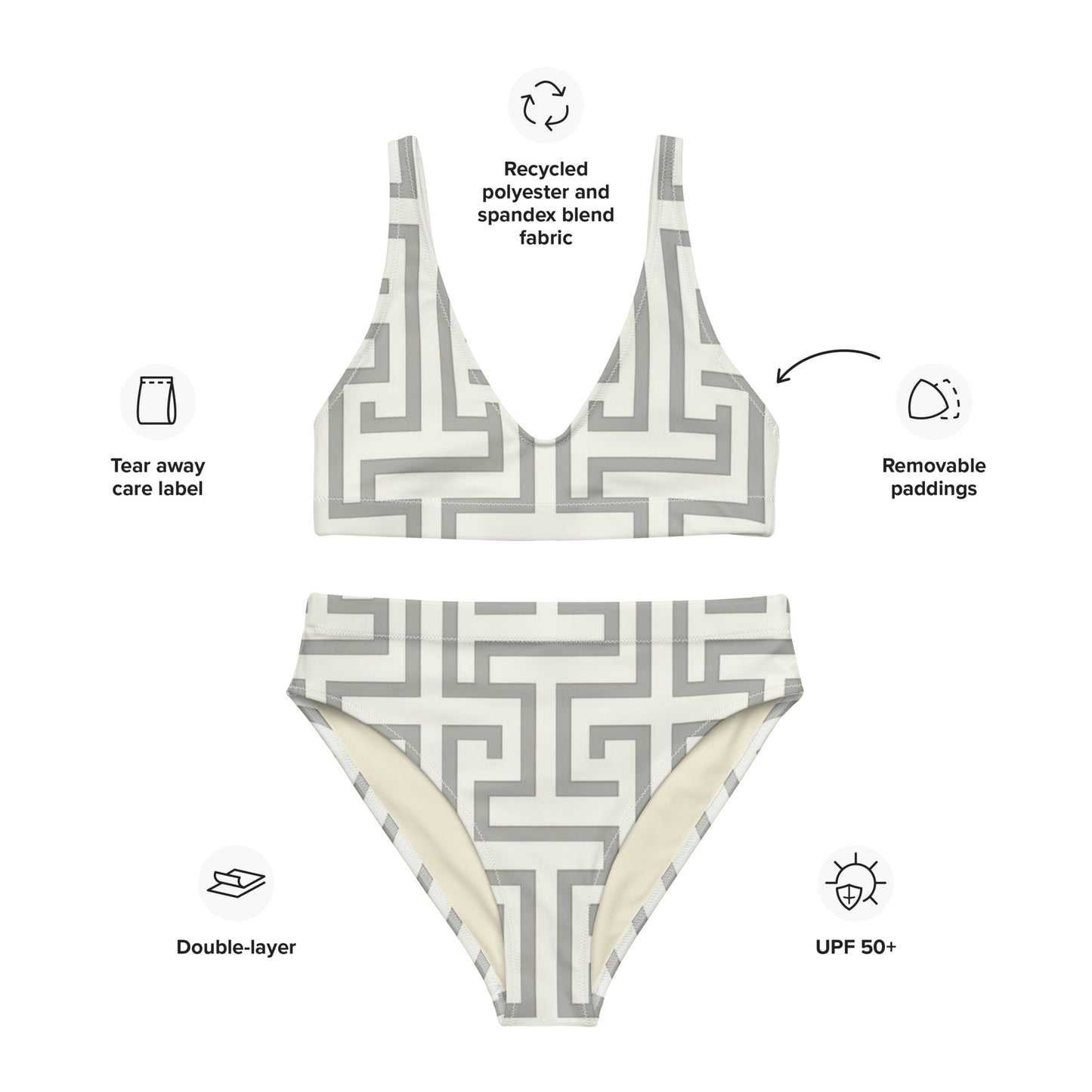 Maze Pattern high-waisted bikini