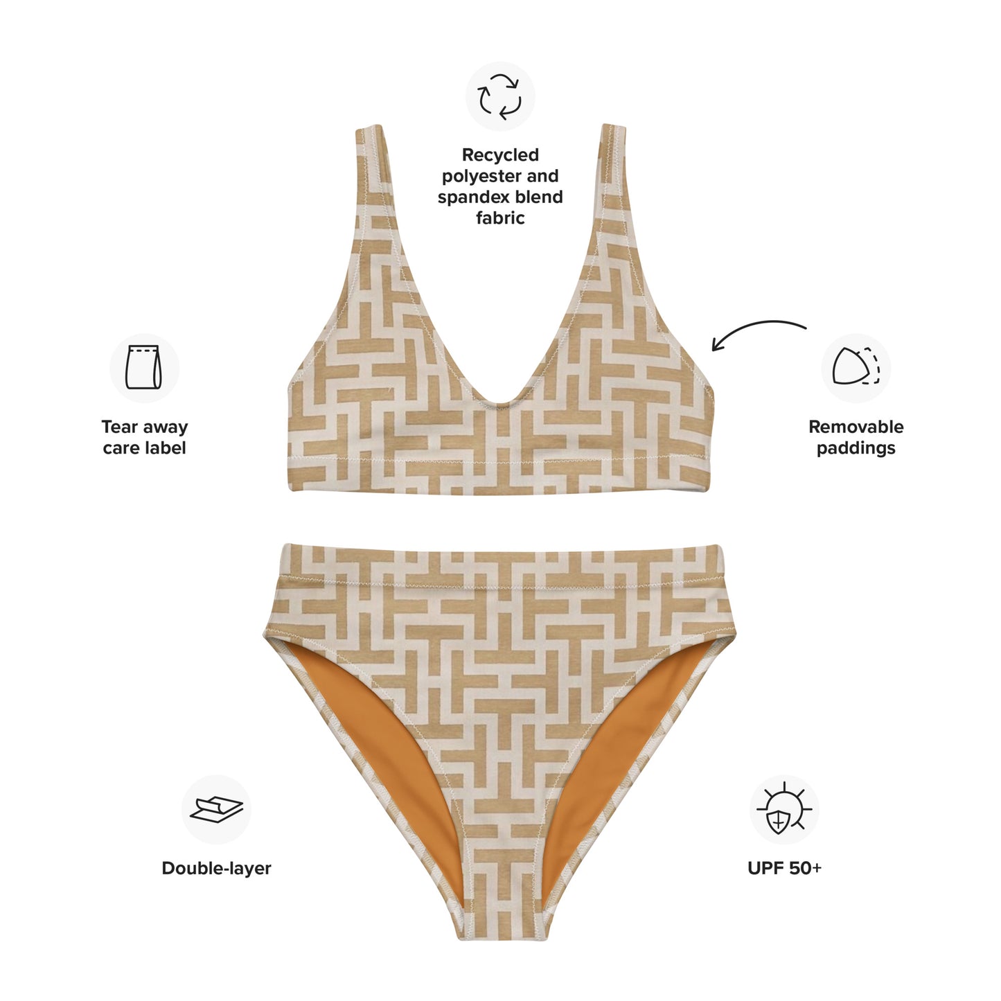 "T" Pattern high-waisted bikini