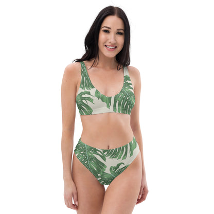 Tropical Pattern high-waisted bikini