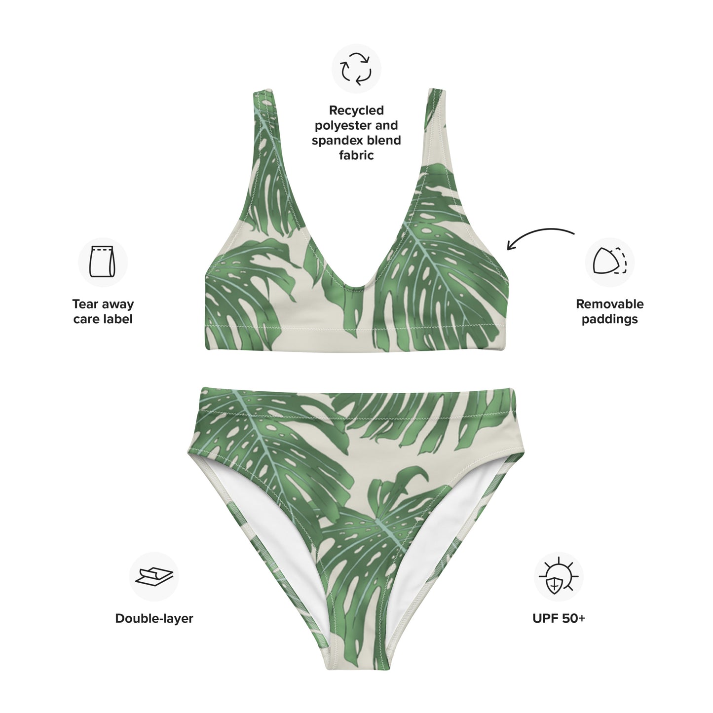 Tropical Pattern high-waisted bikini