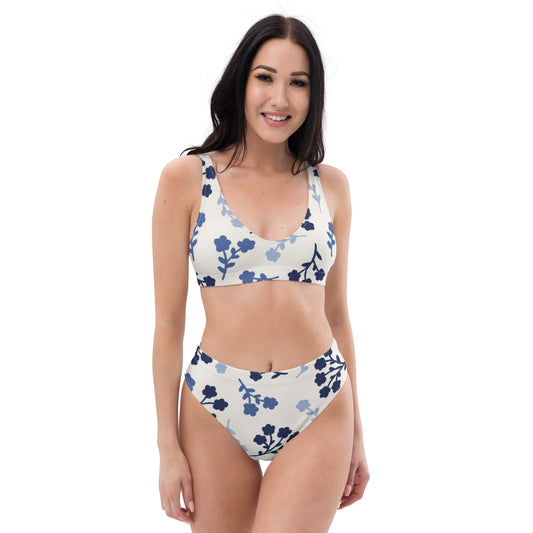 Blue Floral high-waisted bikini