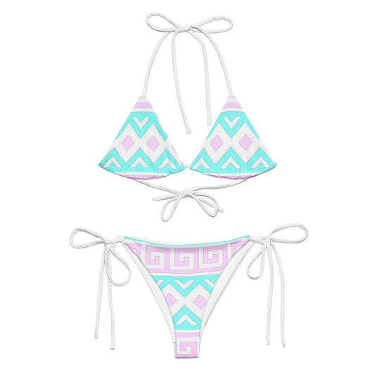 Pink & Blue Aztec String Bikini