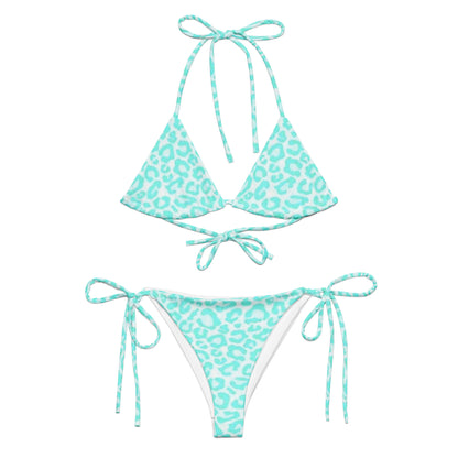Blue Leopard Print String Bikini