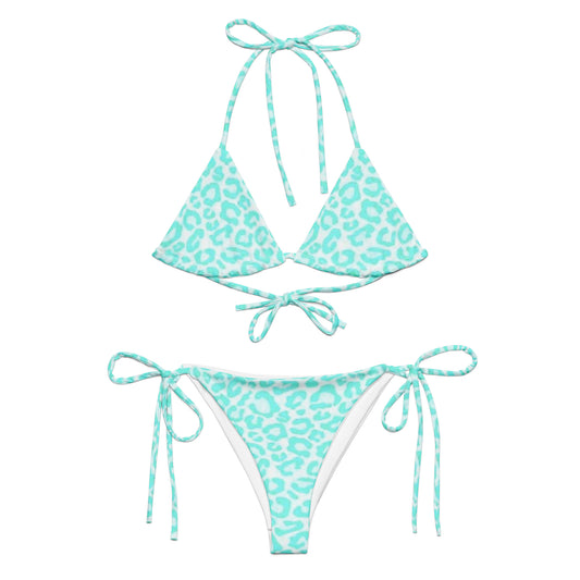 Blue Leopard Print String Bikini