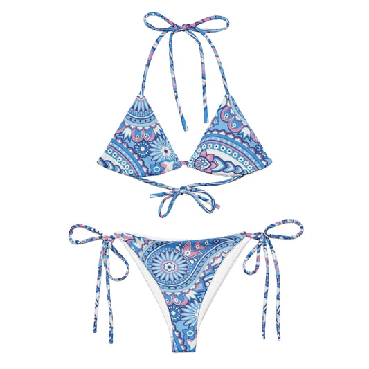 Blue Paisley Print String Bikini