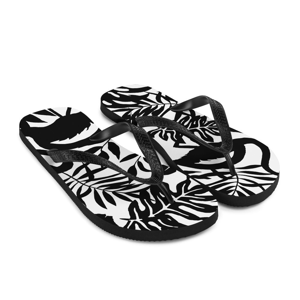 Black Floral Flip-Flops
